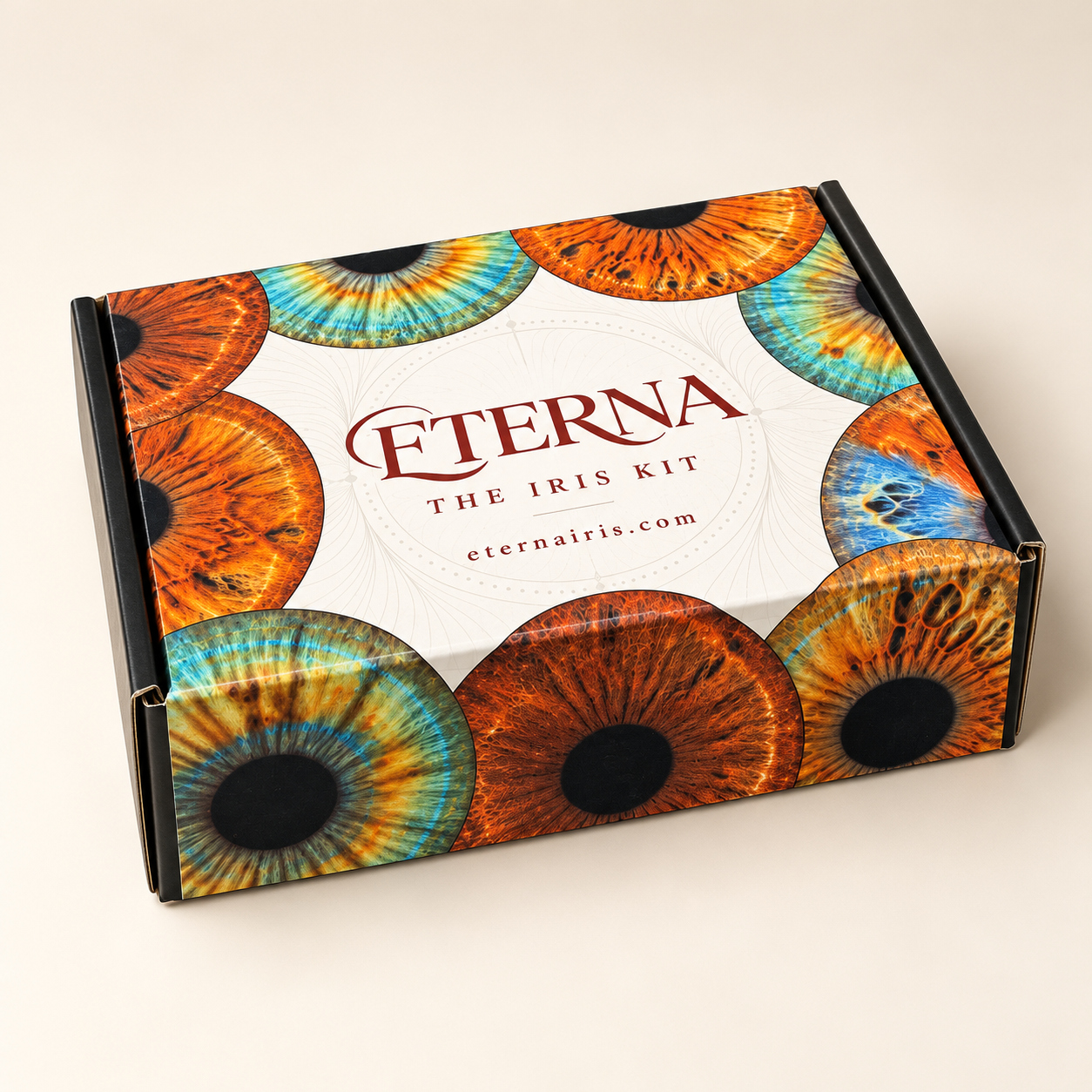 The Eterna Iris Kit box with colorful iris artwork and Eterna branding
